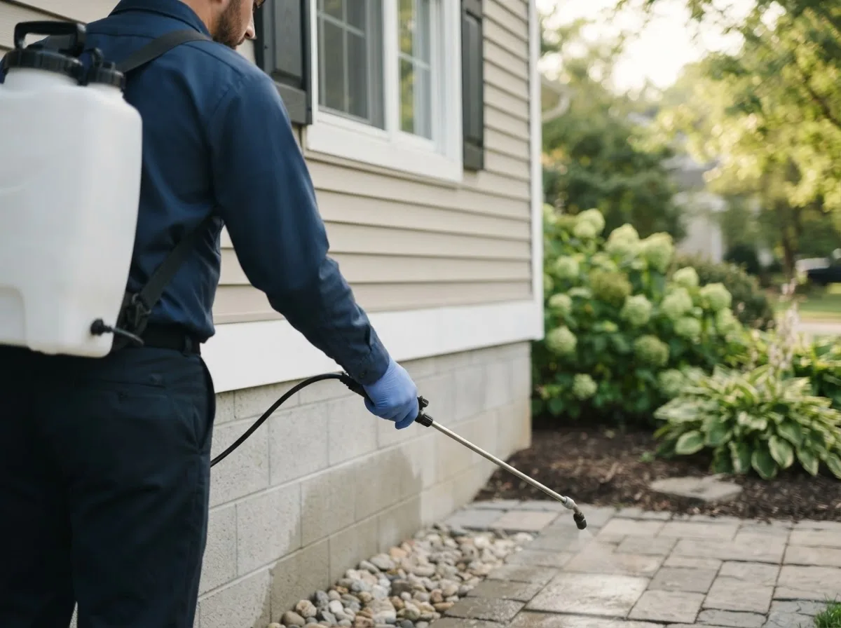 Pest control technician inspecting a home in Tampa, KS